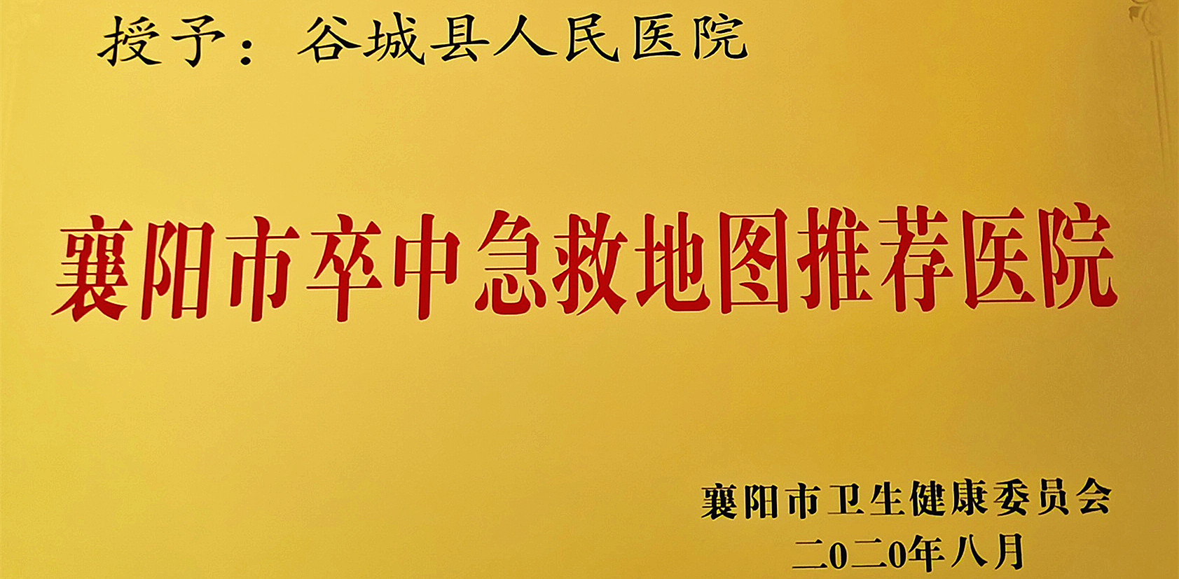 县医院被襄阳市卫健委授予卒中急救地图推荐医院